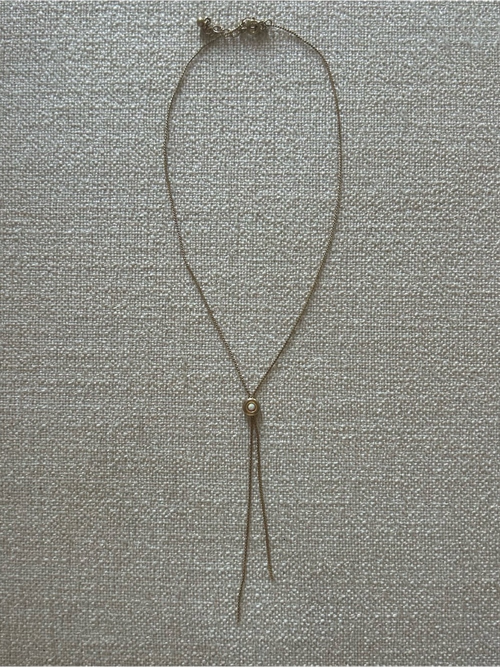 Delicate Gold Lariat Necklace with Fire Opal Toggle Detail